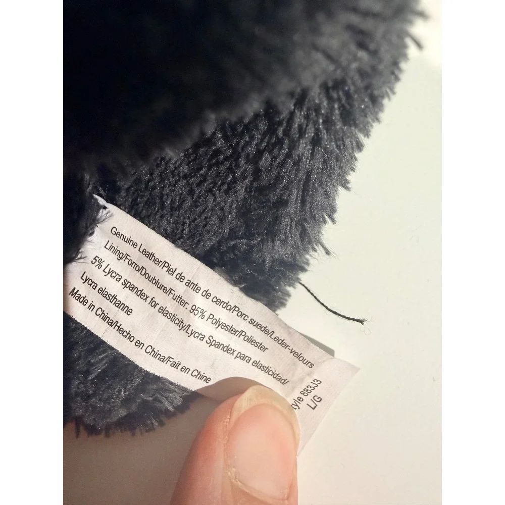 Womens Black Genuine Suede Leather Gloves Faux Fur Trim Winter Large 883J3